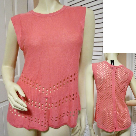 New Y2K Express Knit Mesh Net Top M Polka Dots Cut Out Pink FLAW Streetwear Punk - Picture 1 of 8